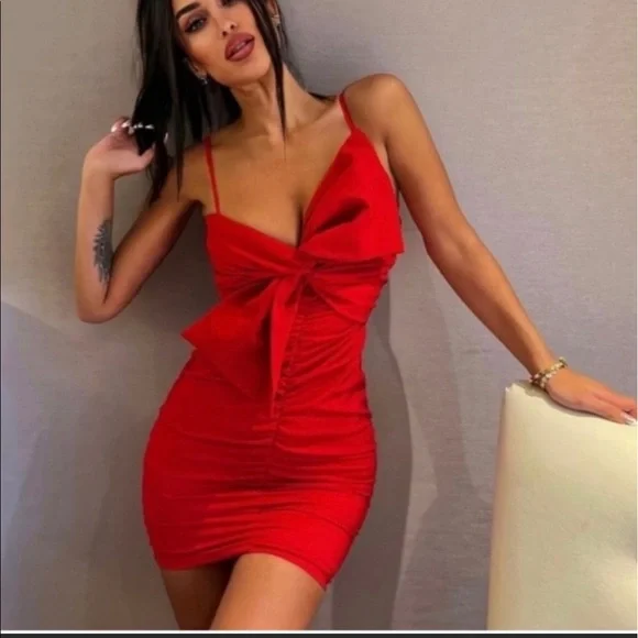 Zara bow ruched red dress,Valentine’s Day - Picture 8 of 16